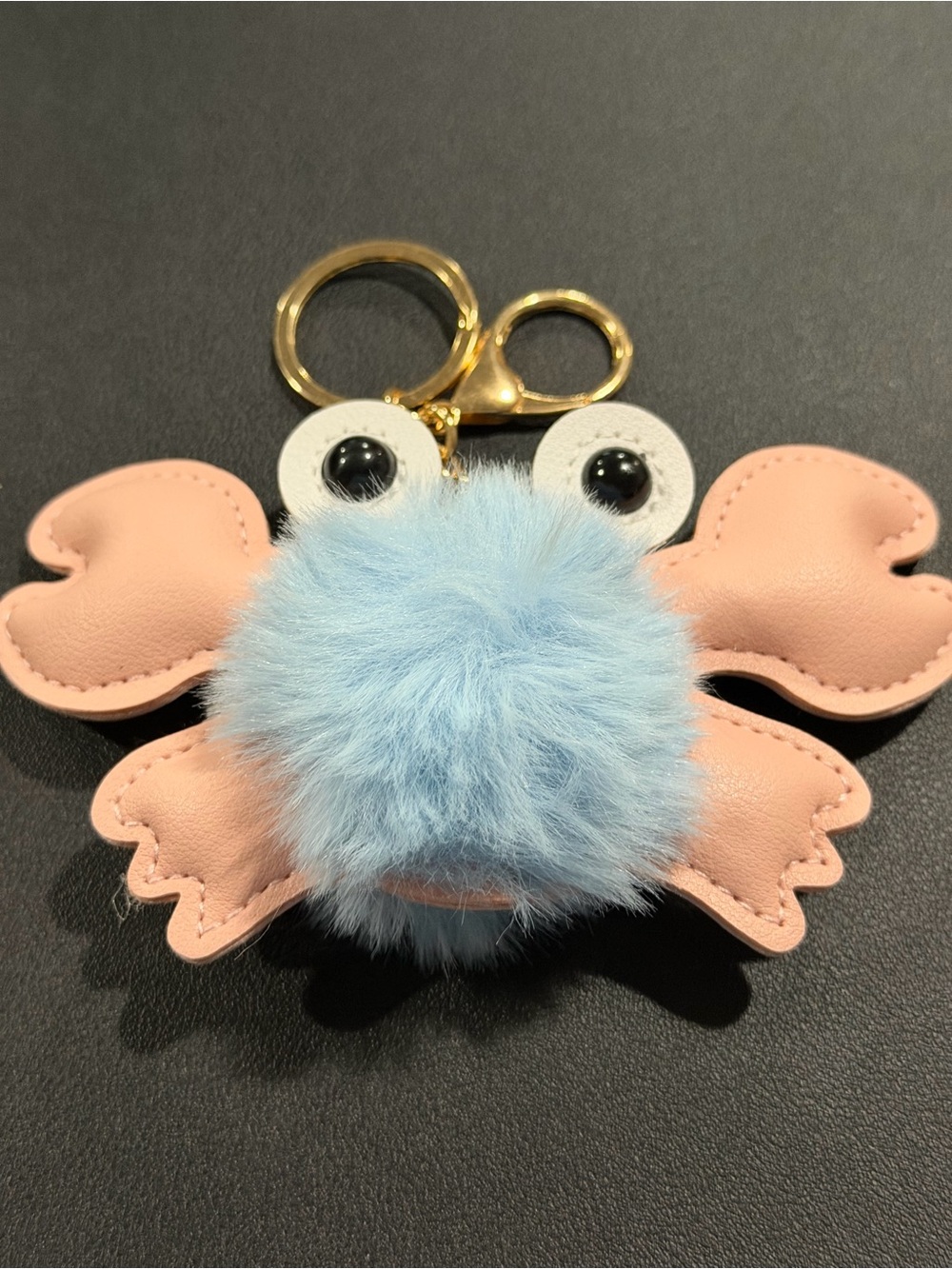 Kids Pink & Light Blue Crab Pom-Pom Keychain